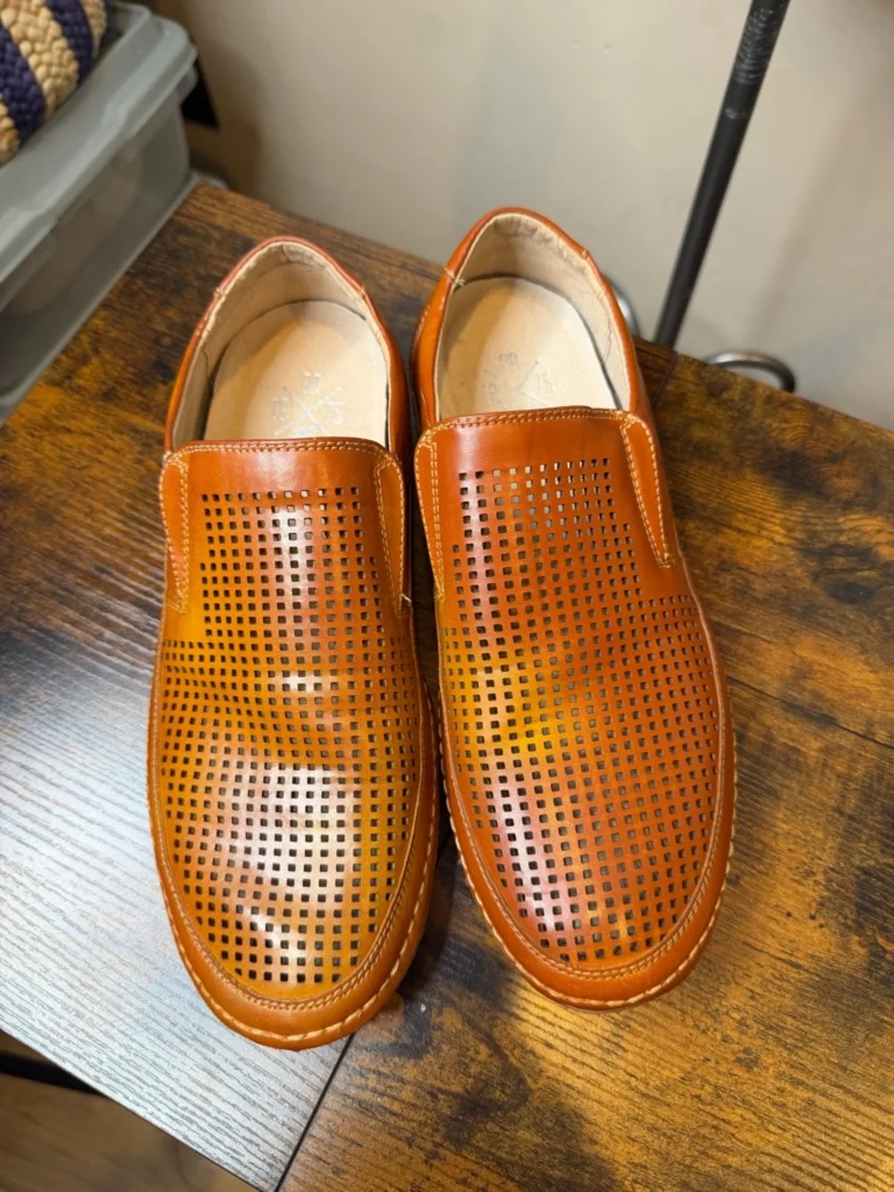 Stacy Adams Loafer Mens Shoes Light Brown Perforated Slip On Casual Size 8